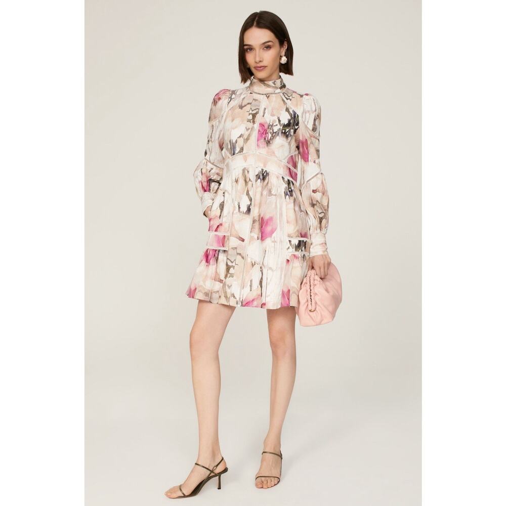 Ted Baker Fleurz Floral Print Long Sleeve Linen Dress Sz 2